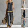 Sleeveless Contrast Wide Leg Pants Suit Summer Casual Fashion Two-piece