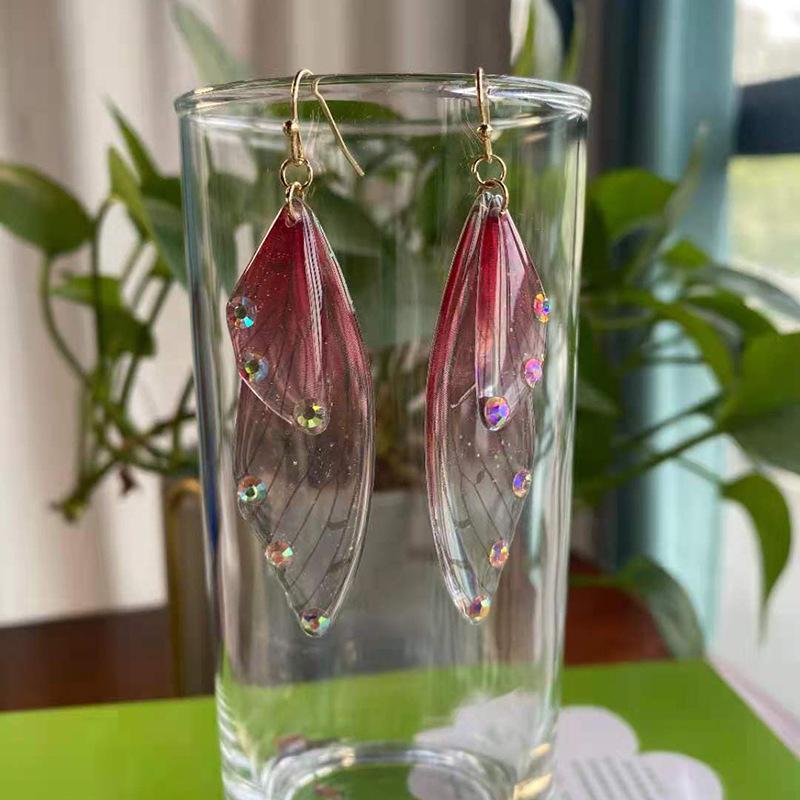 Fairy Clear Butterfly Drop Earrings Rhinestone Gradient Dangle Earrings Bling Foil Resin Simulation Wing Earring