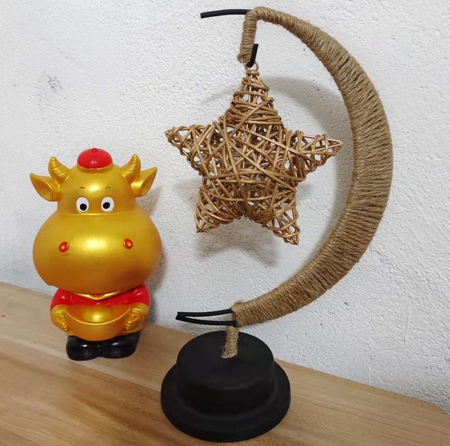 LED Star and Moon Vine Ball Desk Lamp with Hemp Rope and Iron Art - USB Decorative Night Light