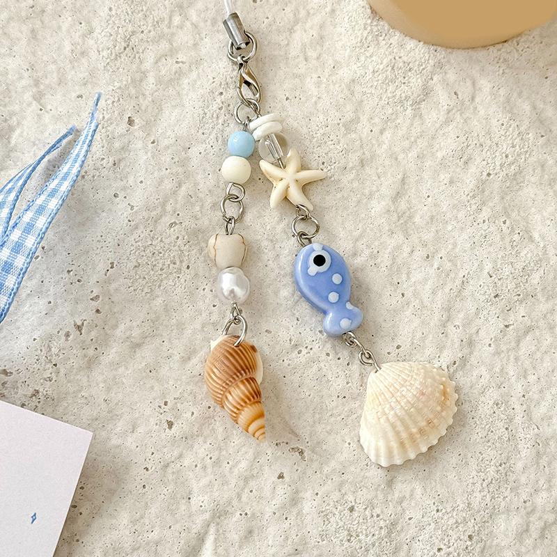 Sweet Y2K Fish Phone Chain Phone Case Phone Charm Pendant Mobile Lanyard Cute Beaded Cell Phone Strap Bag Keychain
