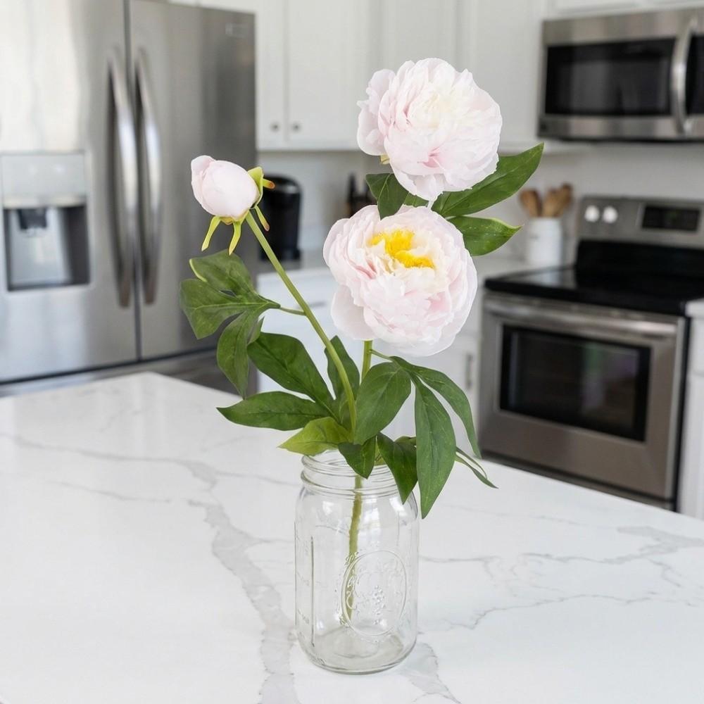 3 Heads Cotton Rose Artificial Peony Flower Handmade Real Touch Faux Peony Branch Realistic Artificial Simulation Big Peony