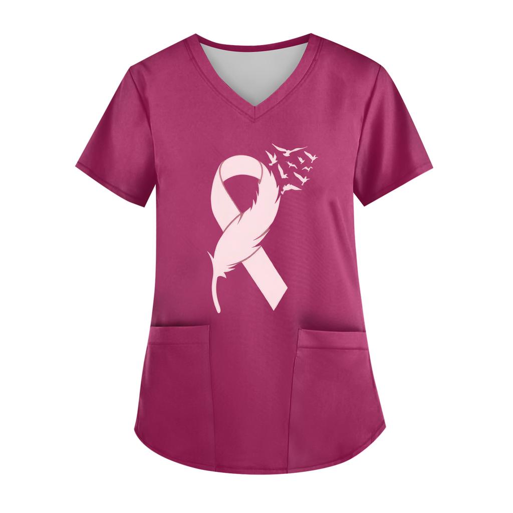 Women's V-Neck Short-Sleeve Pocketed Top With Side Slit