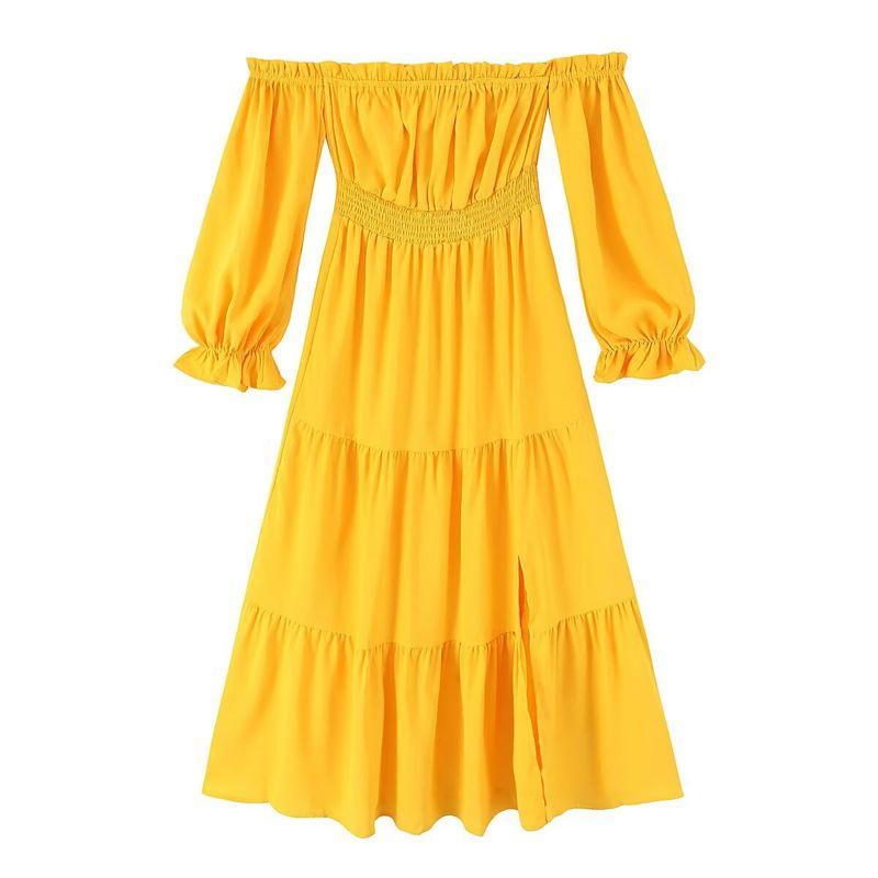 

Kaslead Новая женская одежда Западный стиль Мода Простой темперамент Свободное платье с открытыми плечами Picture Color L