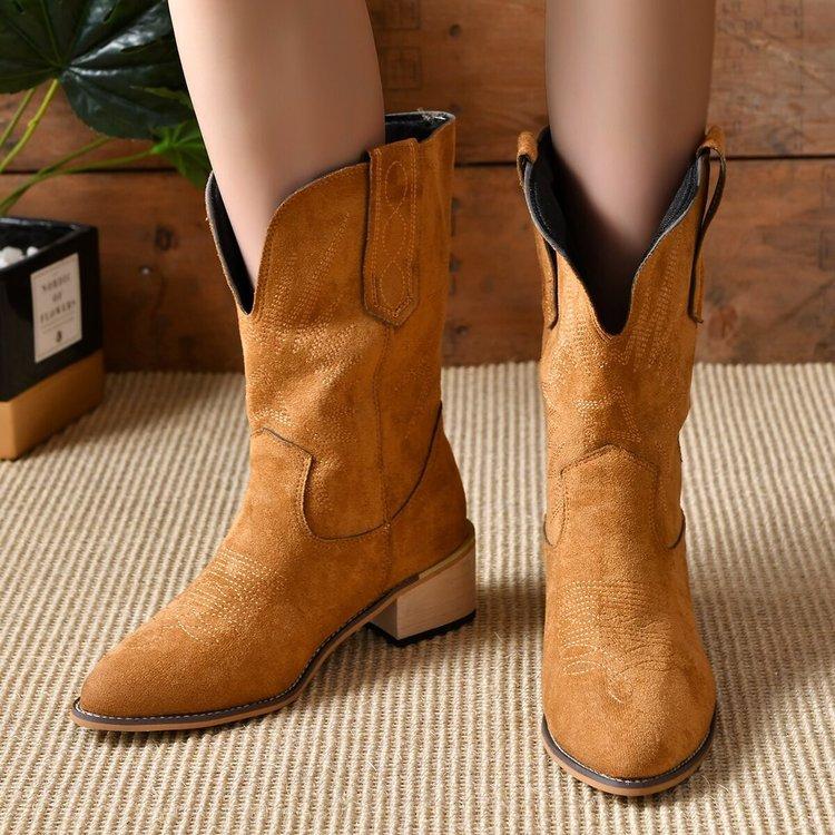 Fashion Handmade women's embroidered leather boots pointed toe stiletto heel cowboy western retro new autumn and winter series