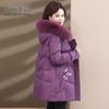 SNOWFLYING Women's Butterfly Embroidered Down Jacket with Fox Fur Collar