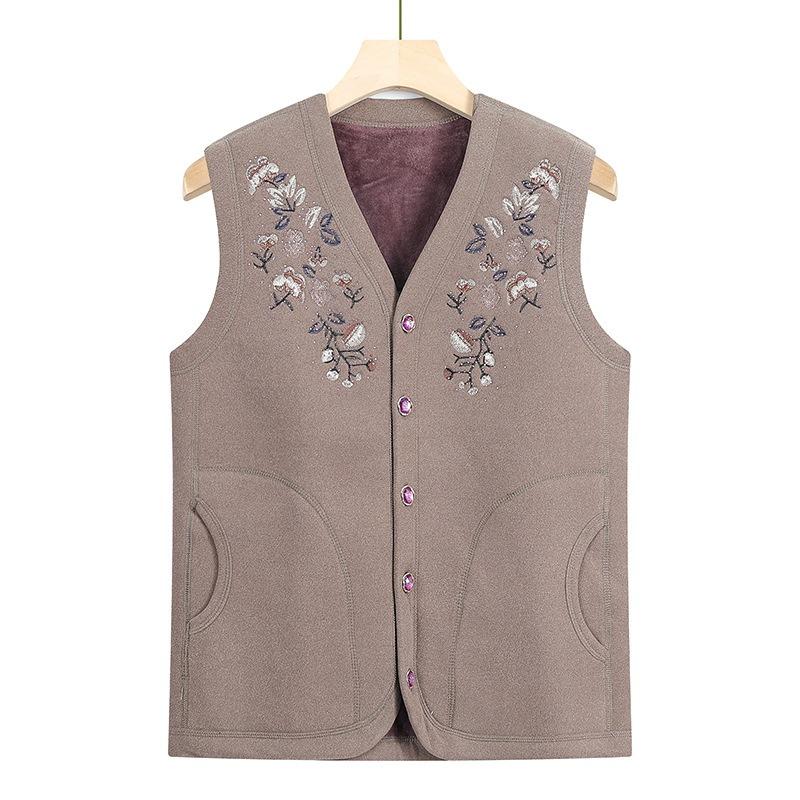 Women's Vest Autumn and Winter Clothing Fleece Warm Vest Old Lady Thickened Vest Cardigan Vest