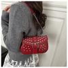 Punk Style Rivet Design Cool Girls Shoulder Bag Vintage Chain Underarm Bag for Women PU Leather Crossbody Handbag