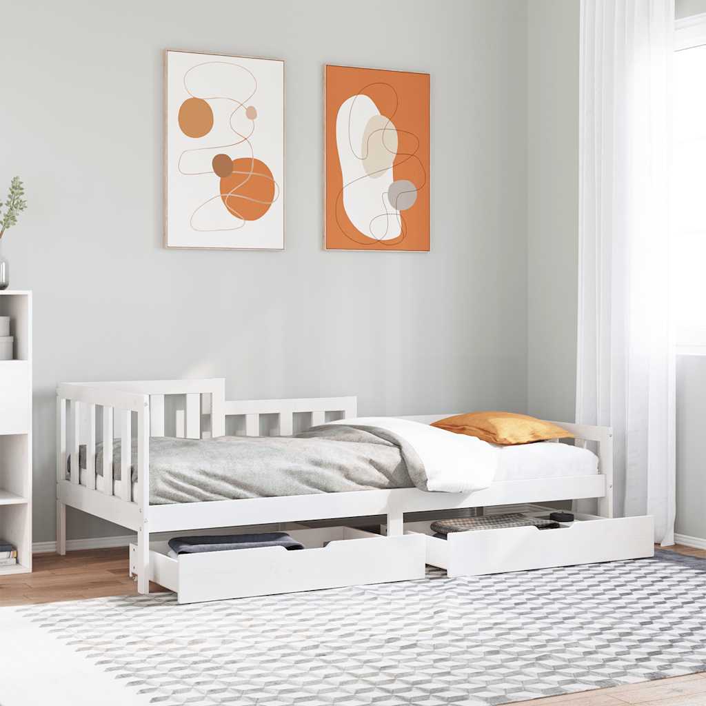 Daybed with Drawers White 80x200 Cm Pine Wood