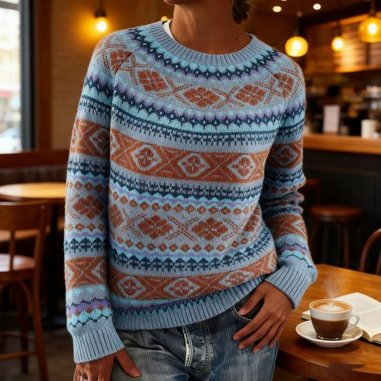 Dame Sweater Rund Hals Langærmet Patchwork Farve Pullover Toppe Løstsiddende Efterår Vinter Strik Toppe Strikvarer