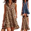 Women's Casual Leopard Print V-Neck Sleeveless Slim Fit Ruffle Dress with Pockets
