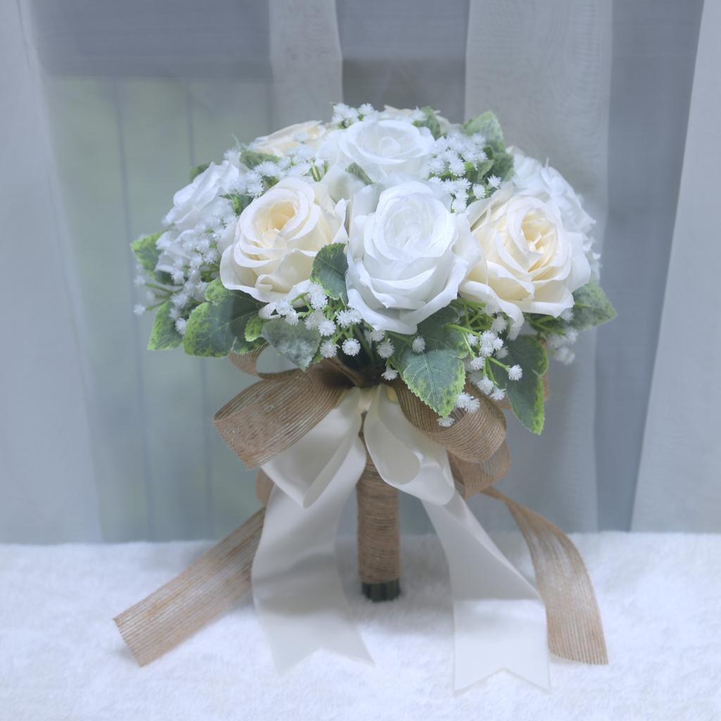 Rose Bridal Bouquet Artificial Silk Flower Eco-Friendly Ball Shape Wedding Graduation Decoration Handheld Romantic Bouquet