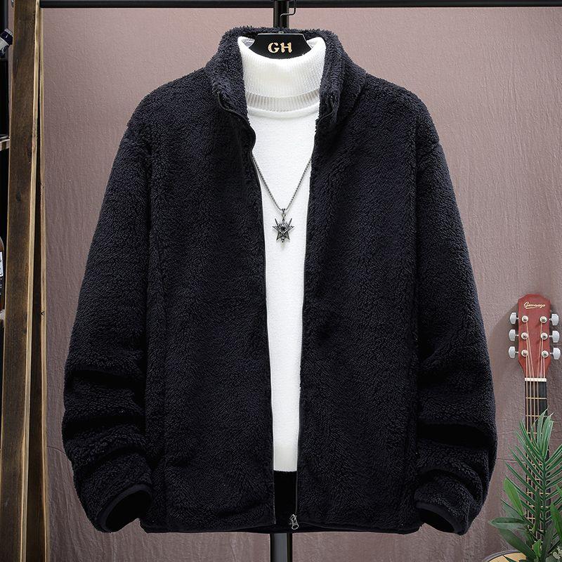 Double-sided Velvet Jacket Men Autumn Winter Short Plus Velvet Warm Long-sleeved Polar Fleece Top