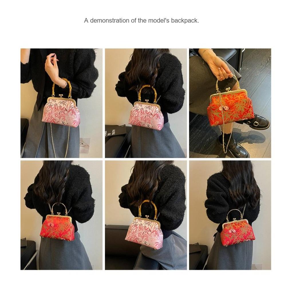 Handbag Women Cloth Bamboo Handle Panda Print Daily Commute