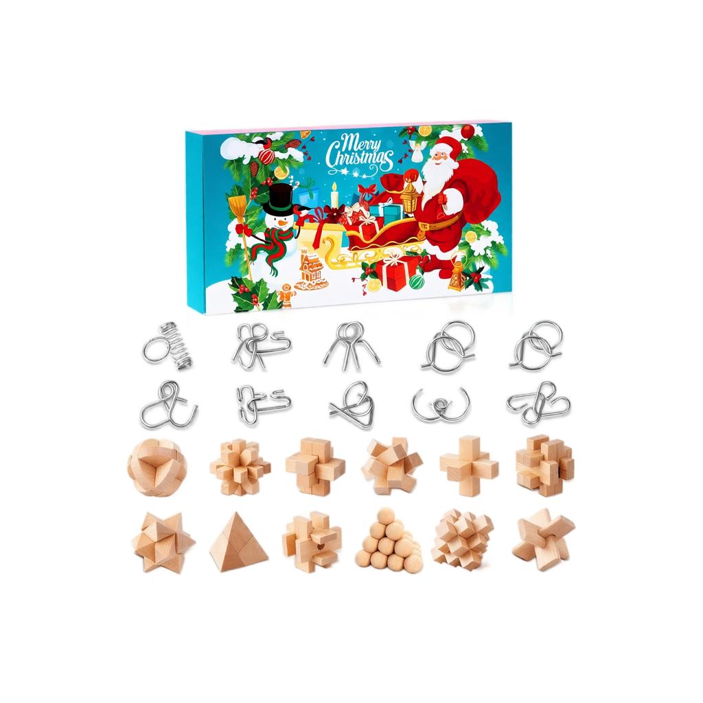 -Day Christmas Advent Calendar Box with Teaser Puzzles, Chinese Rings and Puzzle Toys