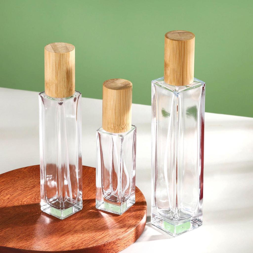 Luxury Travel-Sized Transparent Glass Perfume Bottle with Wooden Cap