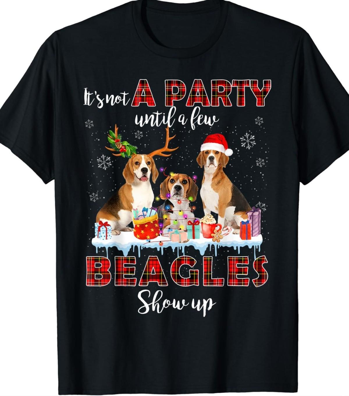 Beagle Christmas Santa Xmas T-Shirt SHORT SLEEVE BLACK S823 XXXXL