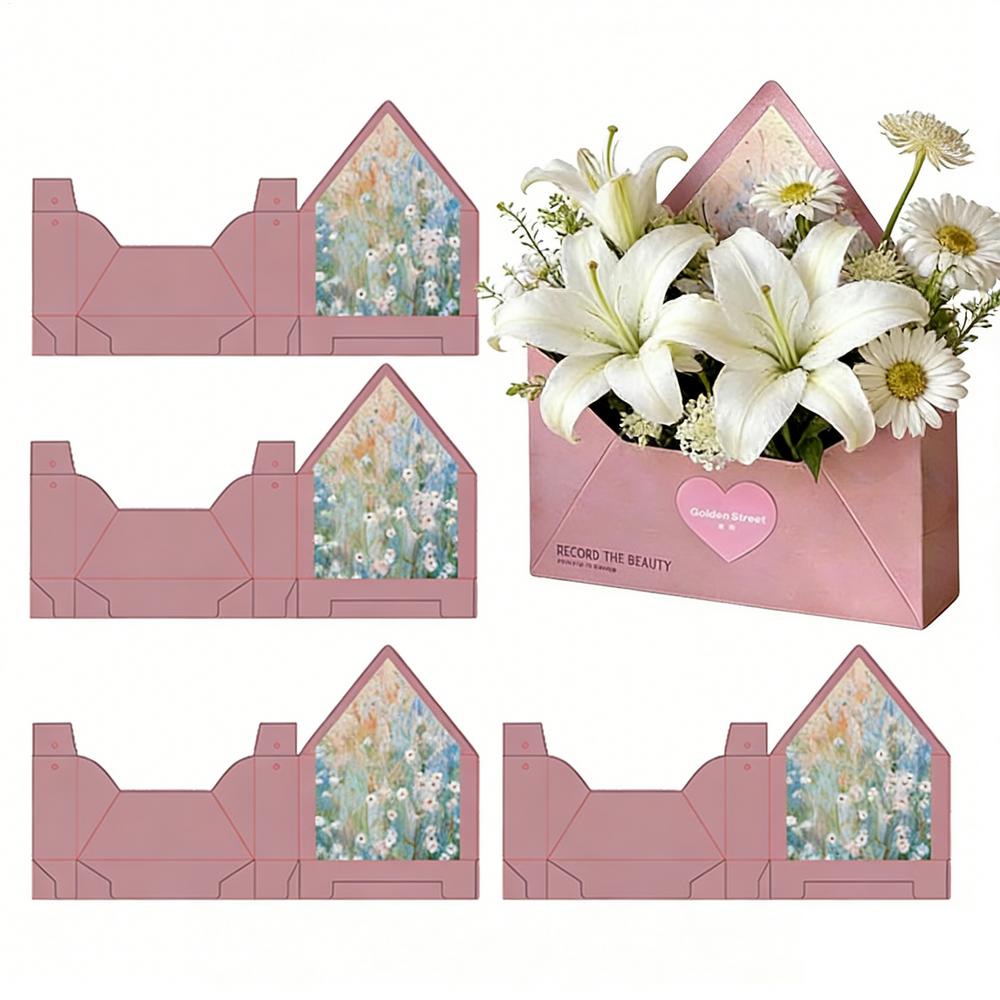 Florist Bouquet Envelope Boxes 5 Piece Handbag-Shaped Flower Folding Storage Floral Envelope Box For Wedding Engagement