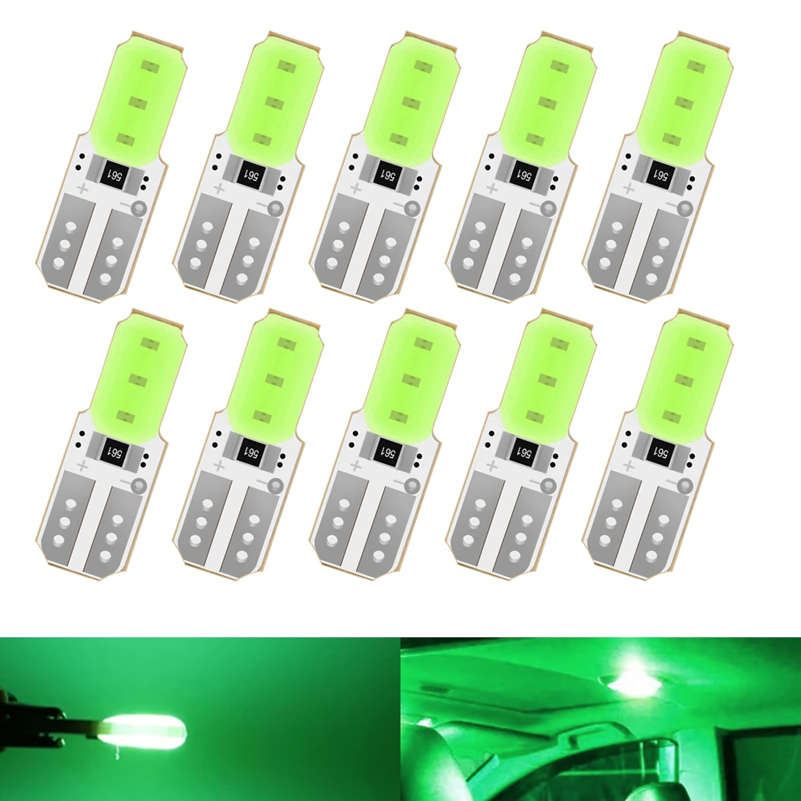 

GZRUICA T10 24V LED Position Lamp, Clearance Lamp, Room Lamp, License Lamp, 6 Pcs COBLED Element, 10 Pcs, Green зелений