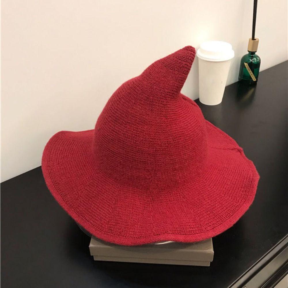 Solid Color Witch Hat Wool Halloween Hat Vintage Wool Bucket Hat Women