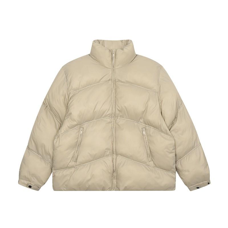 Mens Oversized Cotton Puffer Jacket Stand Collar Zip Front Solid Color Streetwear Winter Coat