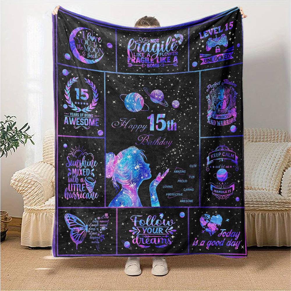 15Th Birthday Celebration Lightweight Blanket Ultra-Soft Great for Sofa Couch Office Bed Seasons Universal Versatile Accessory Gifts Y9