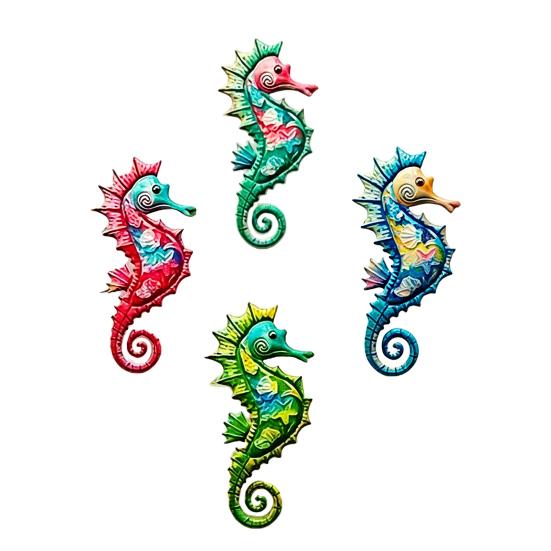 

4 Pcs Wood Seahorse Wall Decor Vintage Sea Life Wall Art Ocean Coastal Wall Hanging Sculpture for Home Garden Fence Pool Beach Bathroom Sets