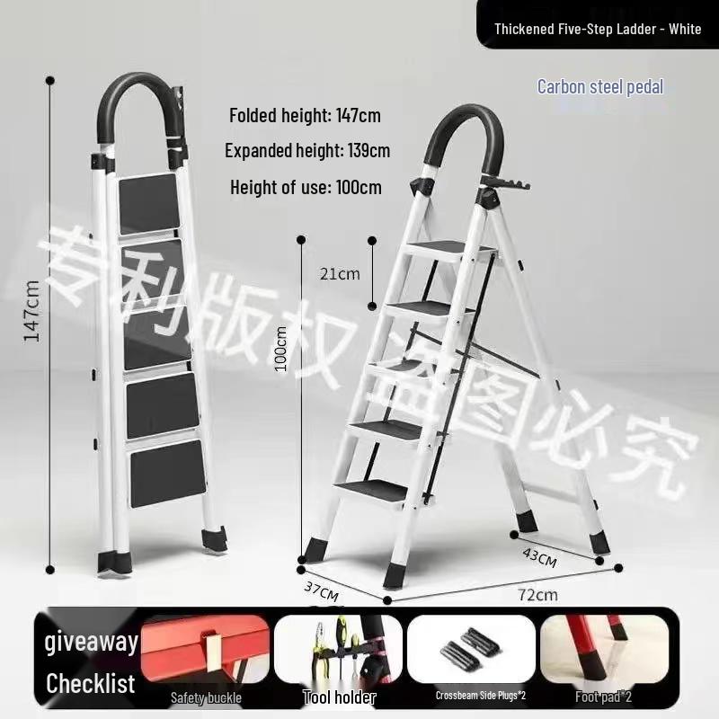 German Red Telescopic Folding A-Frame Ladder, Thickened for Household Use