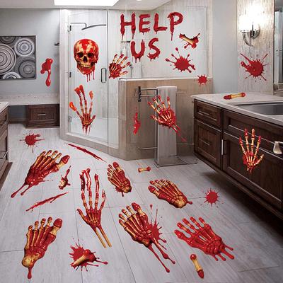 Halloween Dekorationen Handabdruck Fußabdruck Aufkleber Haftfolien Abziehbilder Fenster Badezimmer Boden Toilette Zombie Dekorationen Halloween Party Deko, 10 Blatt