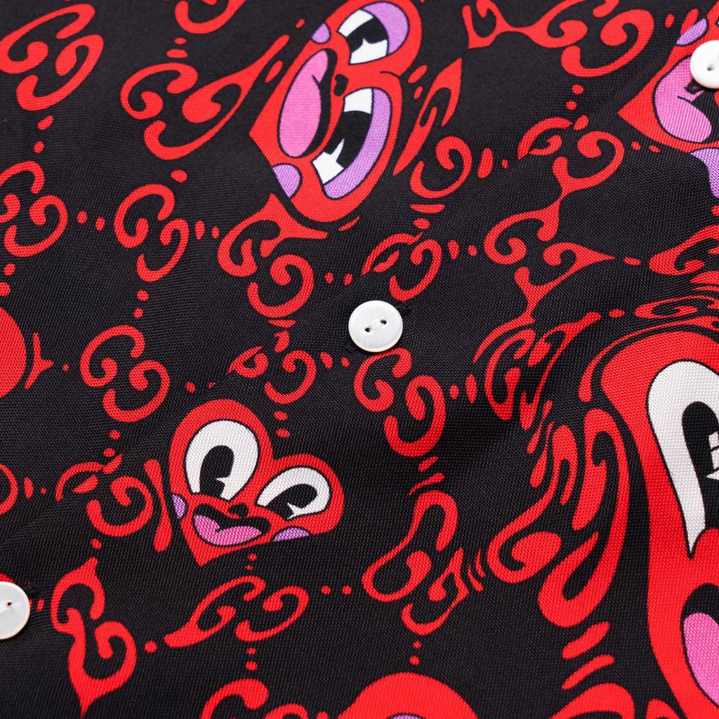 Gucci GG Hearts Silk Bowling Shirt 'Black Red' Men's 782500-ZAQEB-1072