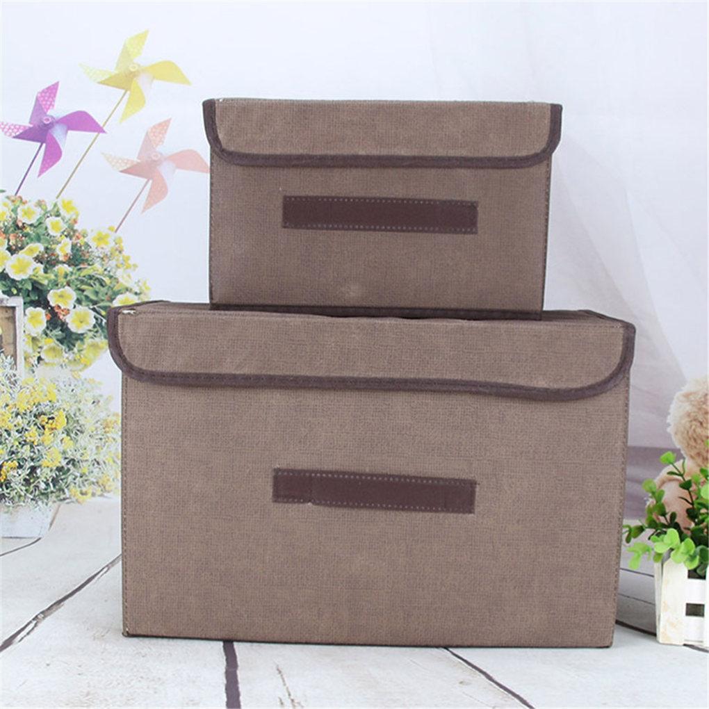2Pcs Folding Storage Box Non Woven Rectangle Fabric Clothes Basket Toys Container with Lid