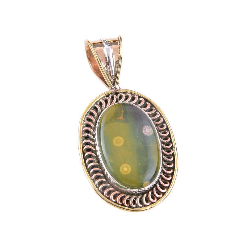 Natural Ocean Jasper 925 Solid Sterling Silver TwoTone Gift Pendant 1.50" k7T19