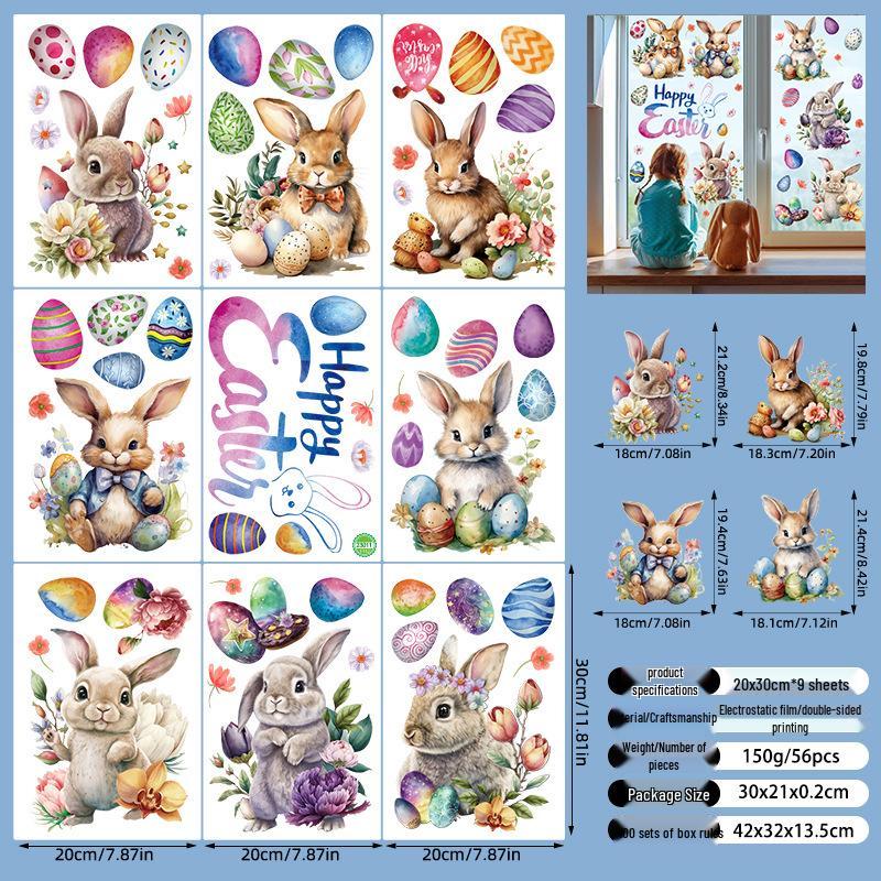 Easter Cartoon Rabbit & Egg Window Glass Stickers for Refrigerator & Cabinets
