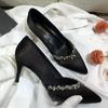 Light Mouth Black Single Shoes New Celebrity Temperament Dress Rhinestone High Heels Women's Banquet Pointed Stiletto
