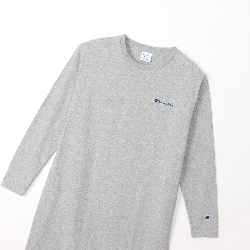 Champion Long Sleeve Crew Neck CottonUSA Script Oxford Size M Women's Dress, 100% Cotton, Logo, Gray, (CW-W401)