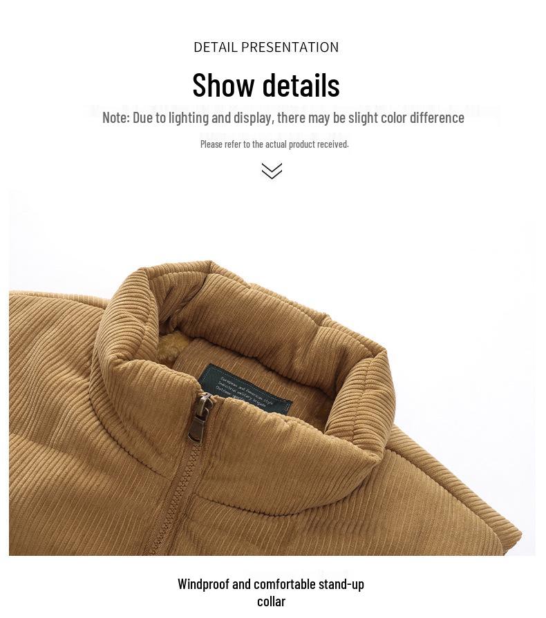 Men's Corduroy Fleece-Lined Multi-Pocket Cotton Vest - Casual, Sleeveless, Outdoor, Cold-Proof.
