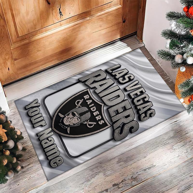 Las Vegas Raiders Crystal Velvet Rug, Custom Name Text Personalized Non‑Slip Floor Mat for Home Decor Gift