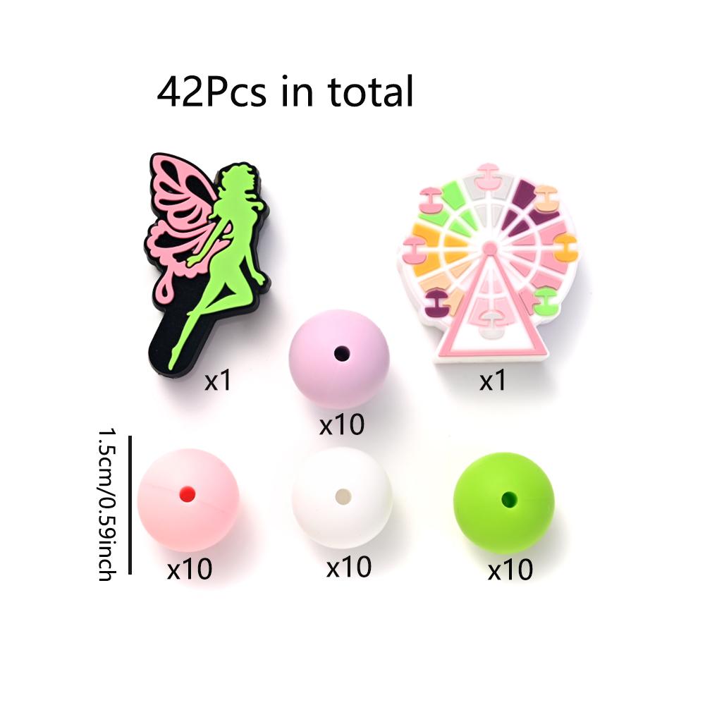 52Pcs/Set Silicone Round Beads Cartoon Animal Focal Combination Teether Beads For DIY Baby Pacifier Chain Bracelet Chewing Teeth