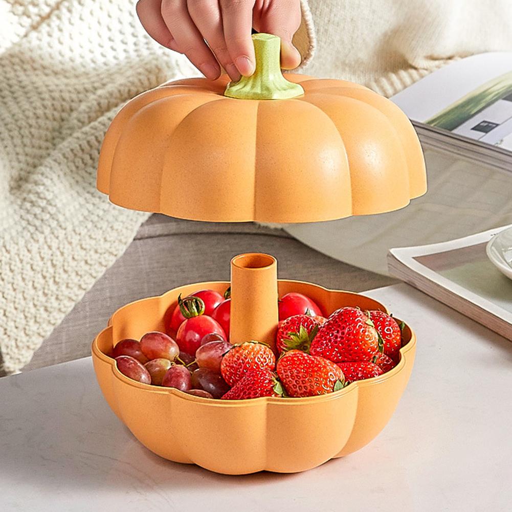 Double Layer Pumpkin Bowl for Fall Home Party Snack Holder for Halloween Party Pumpkin Fruit Candy Bowl Food Storage Container