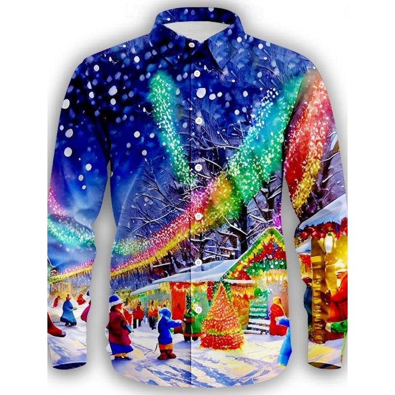 Christmas Santa Claus Casual Men's Button Up Shirt Long Sleeve Christmas theme Shirt Collar Button Up 3D Print Thin Polyester