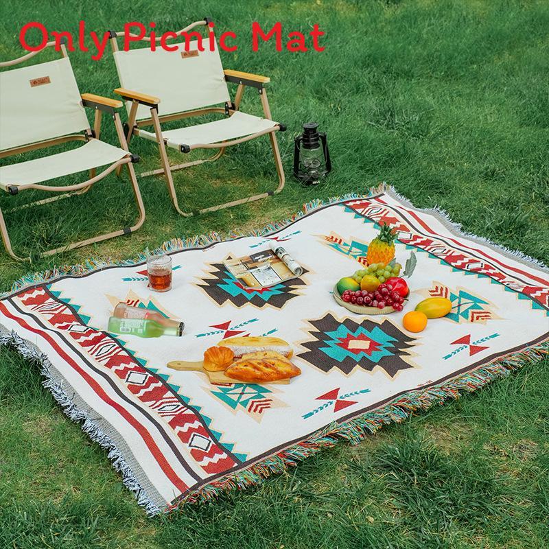 Bohemian Style Outdoor Picnic Blanket With Thick Cotton Linen For Camping And Garden Use