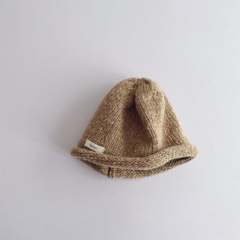 Jungen und Mädchen Baby einfache Retro Strickmütze Han Fan warm gesäumte Wollflor Mütze Tide