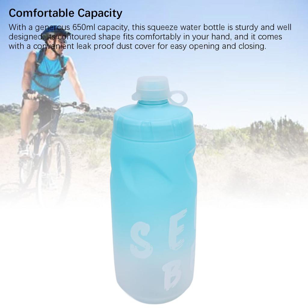 Cycling Water Bottle 650ml PP5 TPE Leak Proof Squeeze Water Bottle with Silicone Dust Cover for Outdoors Sports Fitness Running Gradient Blue White