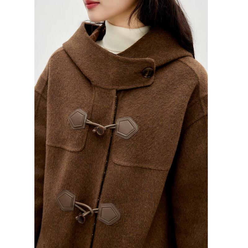 Qiusbuiyiren Elegant Hooded Reversible Wool Blend Coat