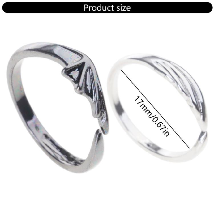 2Pieces Personality Angel Devil Wings Open Ring for Men Women Adjustable Gift