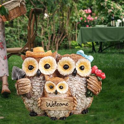 Garden Owl Sculpture Ornament Welcome Sign Multicolor Decorative Collectible Resin Figurine Animal