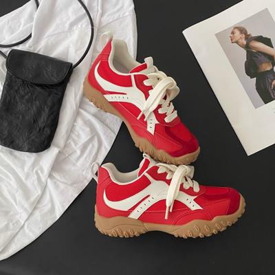 Höst nya college-stil små damer tjock-sulade mesh andningsbara vardagssneakers dam
