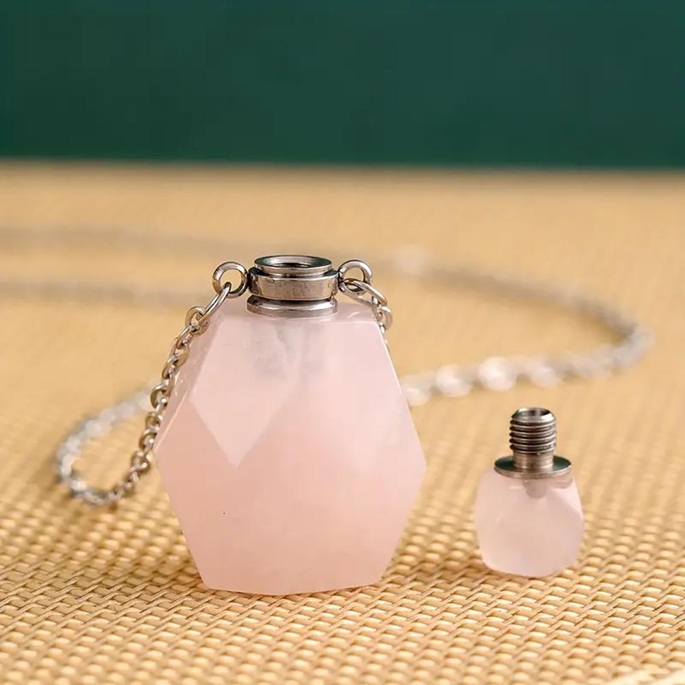 1pc Natural Stone Perfume Bottle Pendant Necklace Stainless Steel Aromatherapy Essential Oil with Stone Quartz for Women