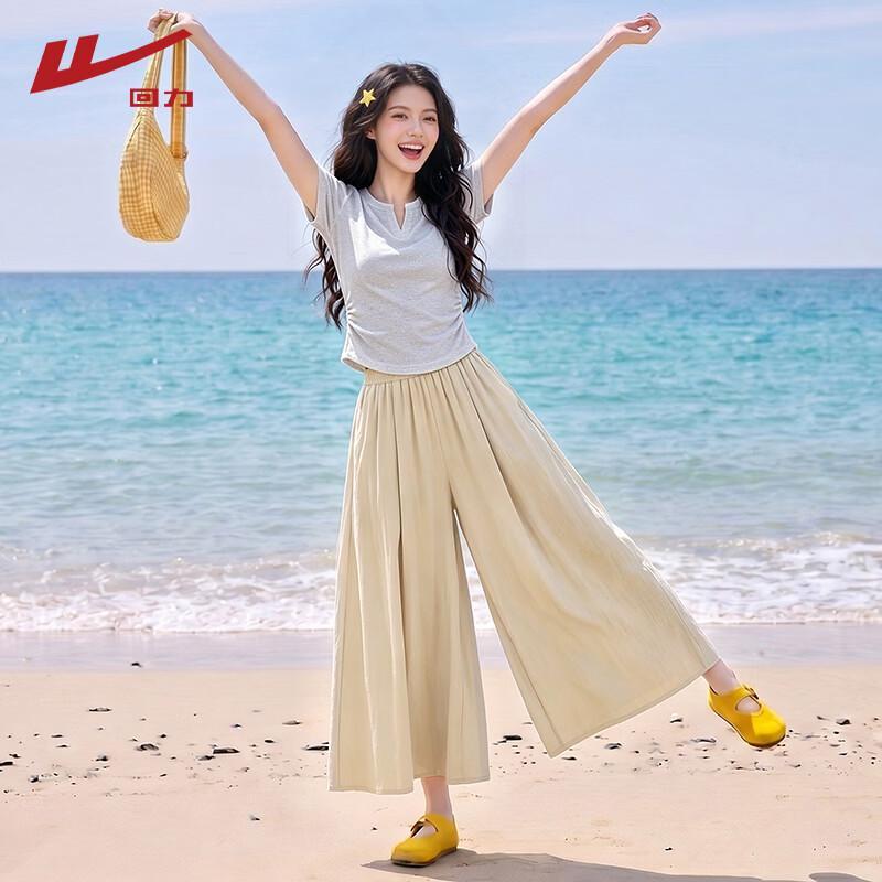 Warrior Women s Summer V-Neck T-Shirt & Wide-Leg Pants Two-Piece Set L