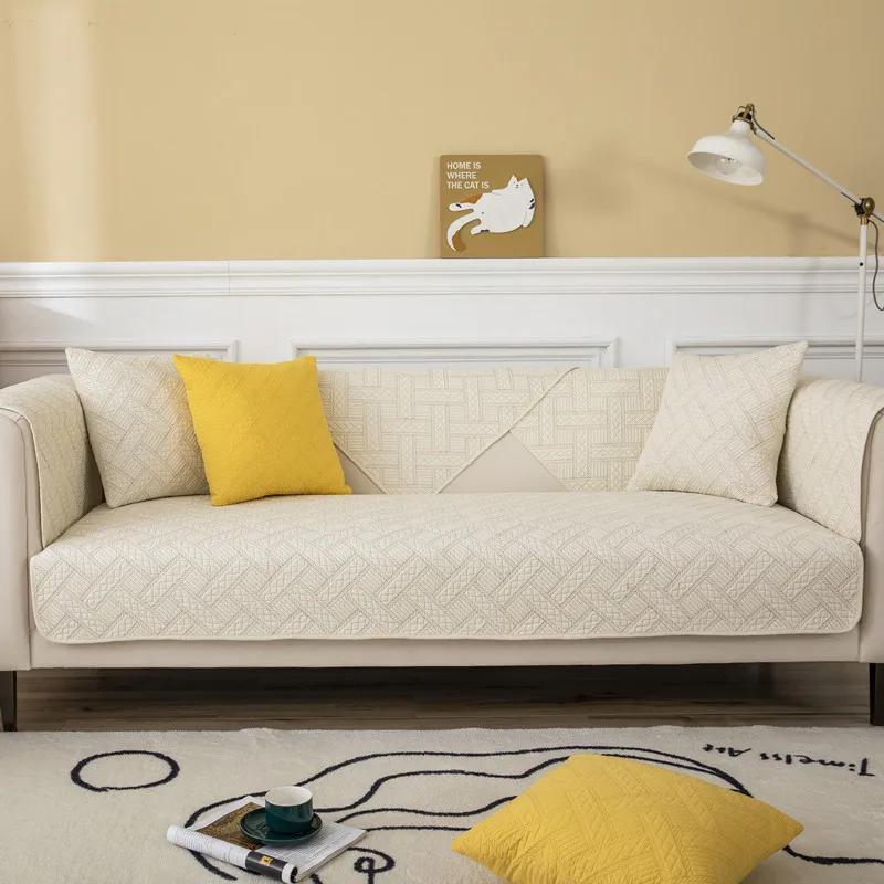 Husă de Sofa Stil Spălat Cusătură Artă Textilă Pernă de Sofa Culoare Solidă Universală pentru Sezoane Living Anti-Alunecare Prosop de Mână