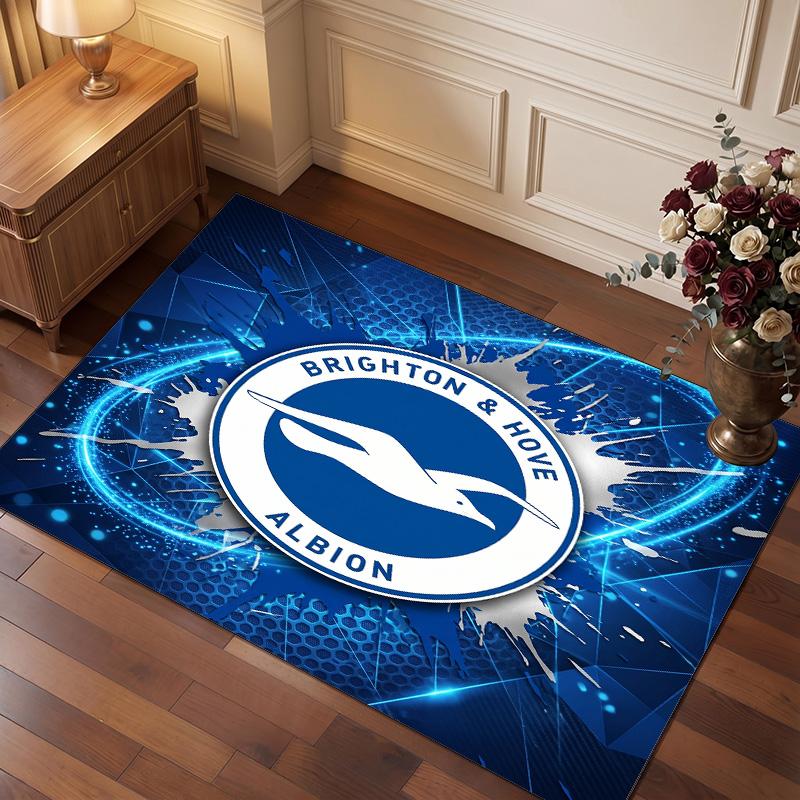 Brighton & Hove Albion Football Print Crystal Velvet Rug, Comfortable Water Absorbent Non Slip Indoor Floor Carpet